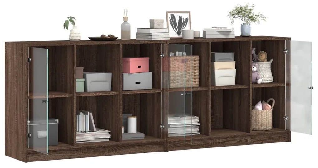 Libreria con ante rovere marrone 204x37x75 cm legno multistrato