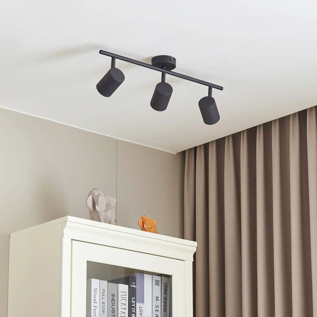 Faretto da soffitto Lindby Jorell, nero, 51 cm, a 3 luci, GU10 Jorell Lindby, dimmerabile, Nero, Studio / Ufficio, Metallo, Moderno, Faretto