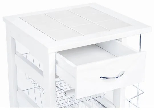 Carrello salvaspazio con cesti portafrutta e portabottiglie Bianco