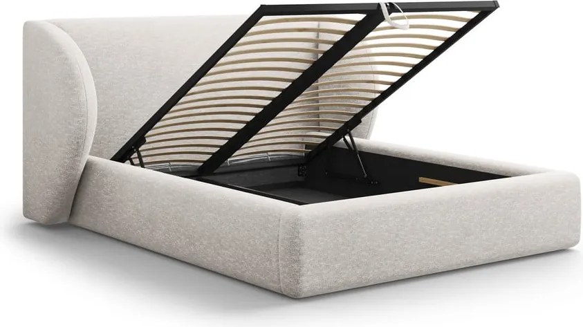 Letto matrimoniale imbottito in grigio chiaro con contenitore con rete inclusa 160x200 cm Miley – Micadoni