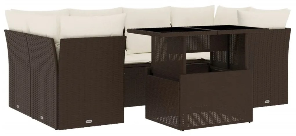 Set divani da giardino 7 pz con cuscini marrone in polyrattan