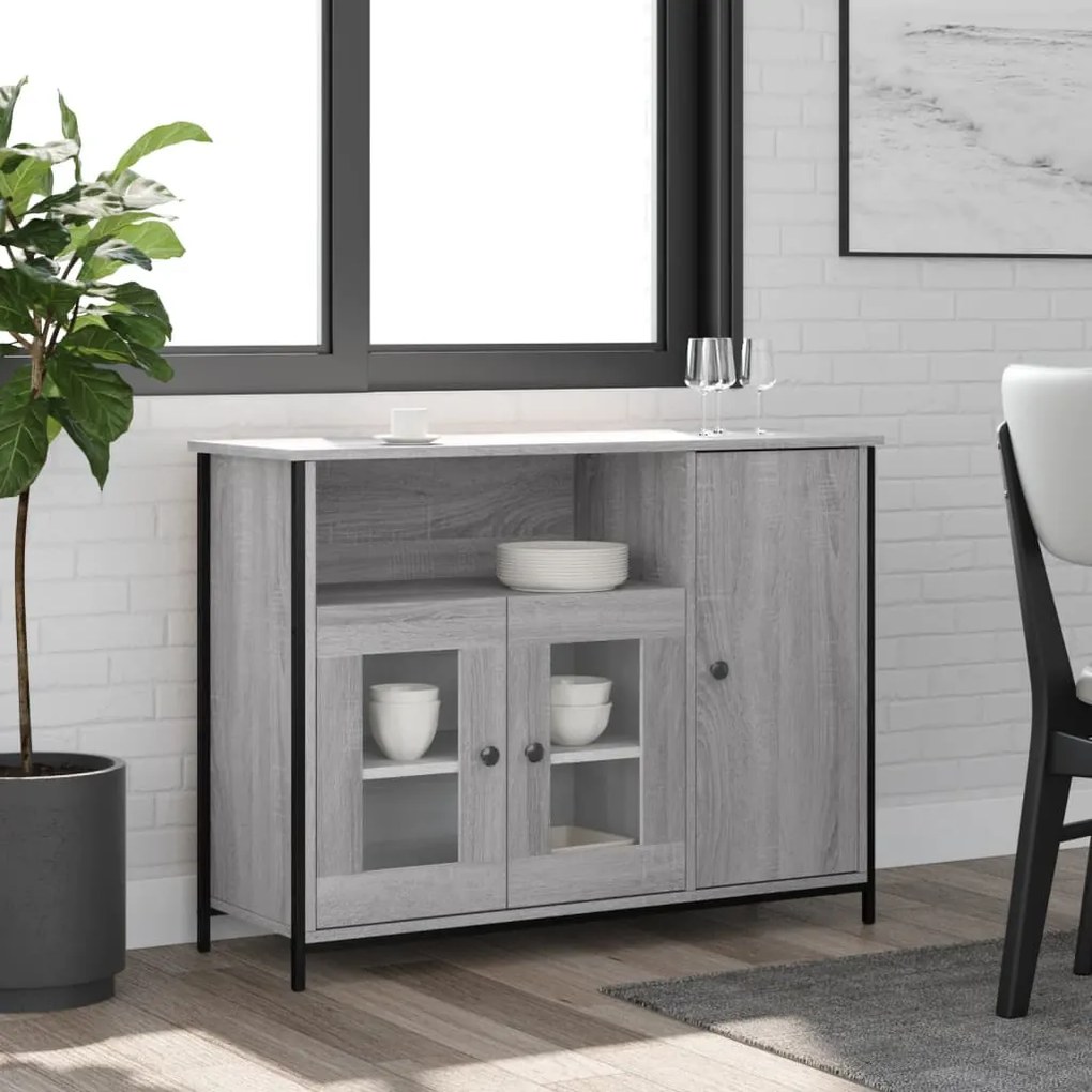 Credenza Grigio Sonoma 100x35x75 Cm İn Legno Multistrato /