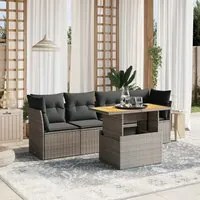 Set Divano da Giardino 5 pz con Cuscini Grigio in Polyrattan 3270668