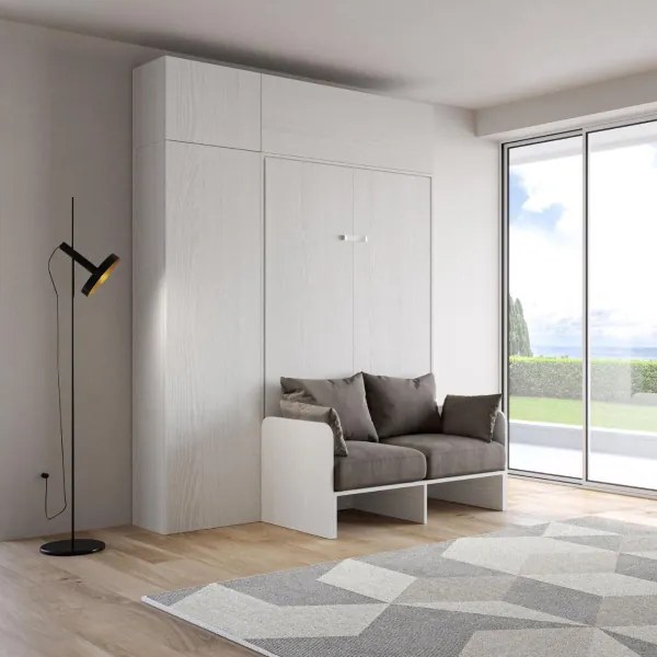 Letto alla francese a scomparsa 140 cm con mobili Bianco KENTARO SOFŔ
