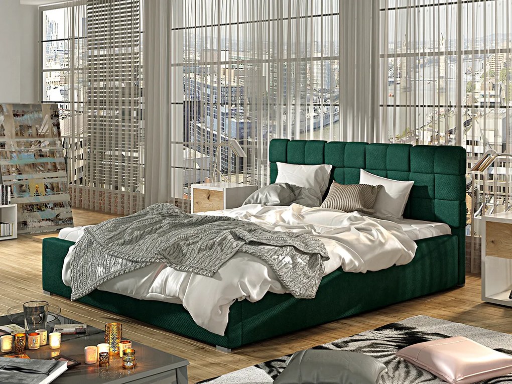 Letto matrimoniale con box contenitore Canada - 180 x 200 cm , Tessuto verde