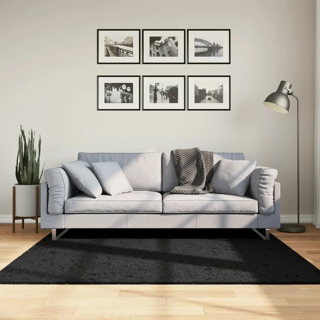 Tappeto Shaggy Pamplona A Pelo Lungo Moderno Nero 160x160 Cm /