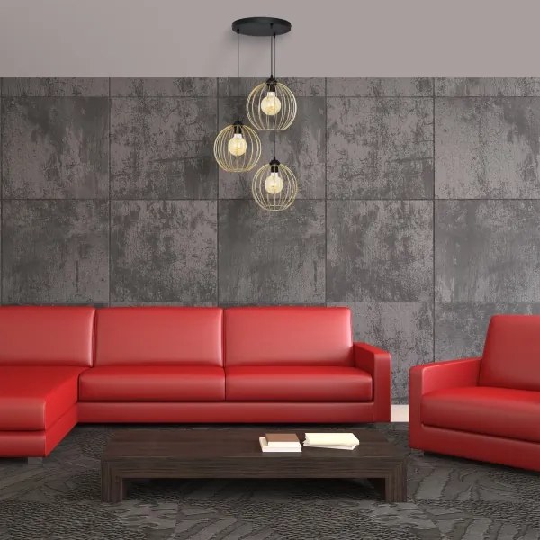 Lampadario a sospensione con filo MERCURE 3xE27/15W/230V oro/nero