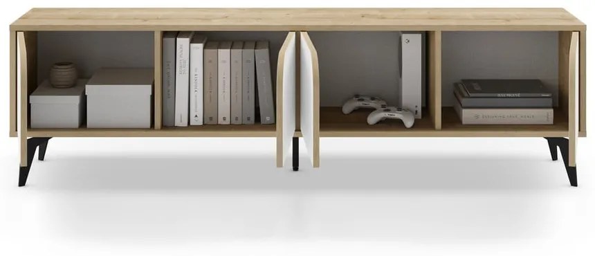 Tavolo TV in rovere decorato in bianco e naturale 180x51 cm Nola - Marckeric