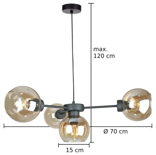 Lampadario a sospensione con filo KALIOPE 4xE27/60W/230V nero/fumé beige