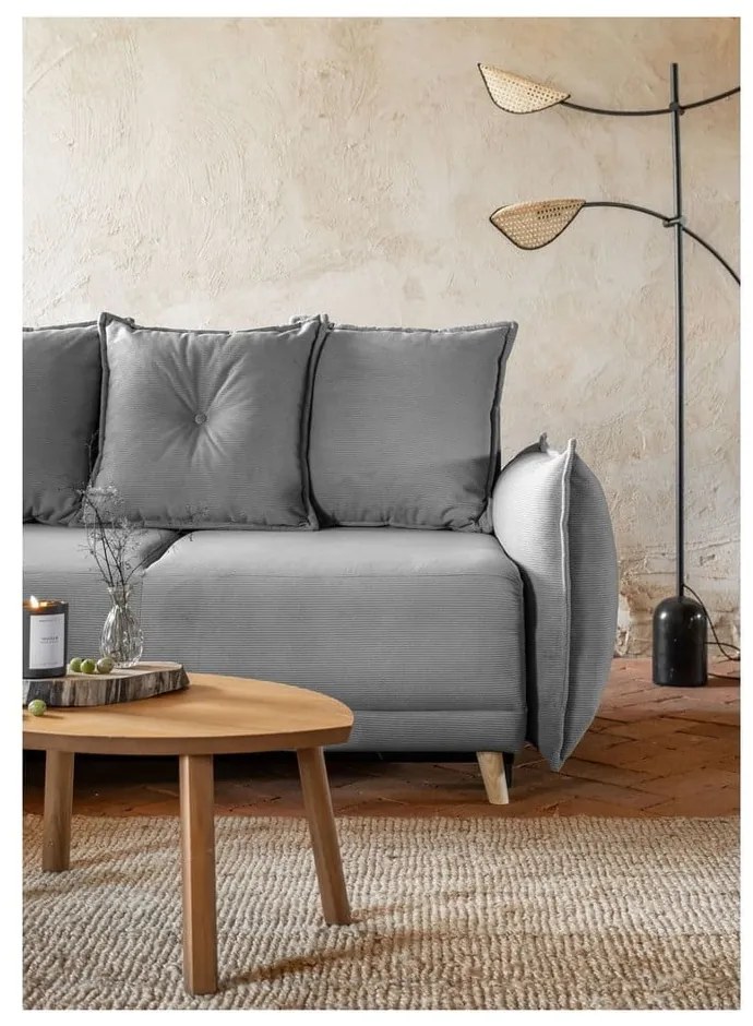 Divano letto angolare in velluto a coste grigio (variabile) Lazy Lukka - Miuform