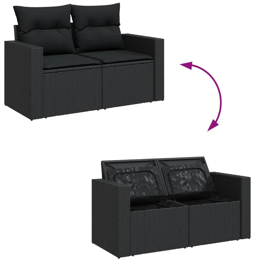 Set divani da giardino 11 pz con cuscini in polyrattan nero