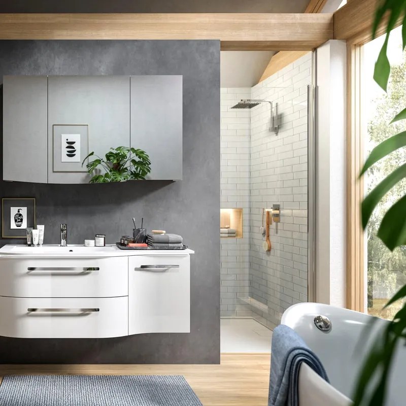 Mobile da bagno sospeso sotto lavabo Contea L 117 x H 53 x P 45 cm rovere laminato satinato, 2 cassetti 1 anta