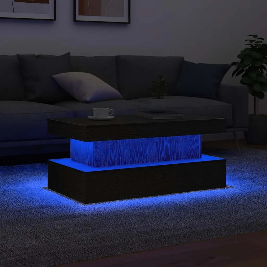 Tavolino Da Soggiorno Con Luci Led Rovere Nero 90x50x40 Cm /