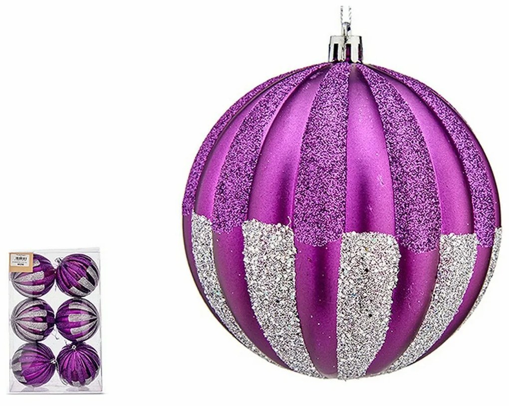 Set di palline di Natale 10 cm Viola Argentato PVC (6 Unità)