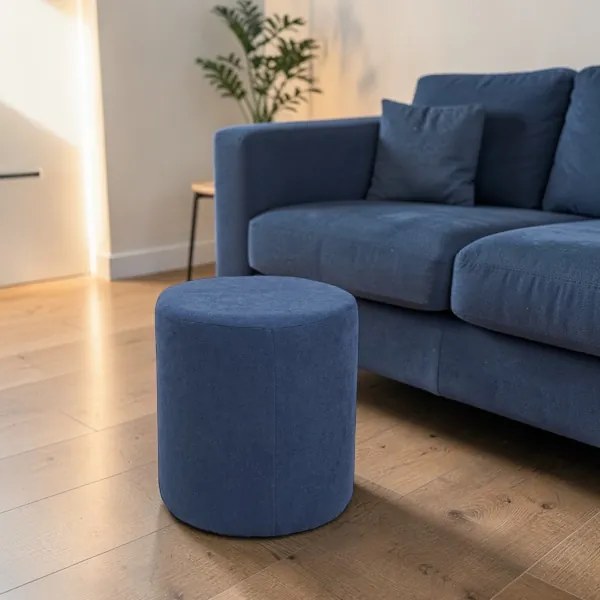 Pouf Tondo Dante D 40 cm in Tessuto Antimacchia Blu