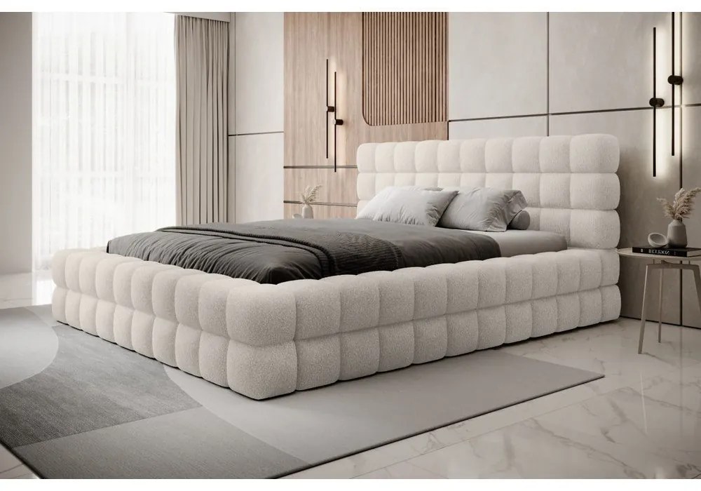 Letto matrimoniale imbottito bianco con contenitore e rete inclusi 180x200 cm Dizzle – ELTAP