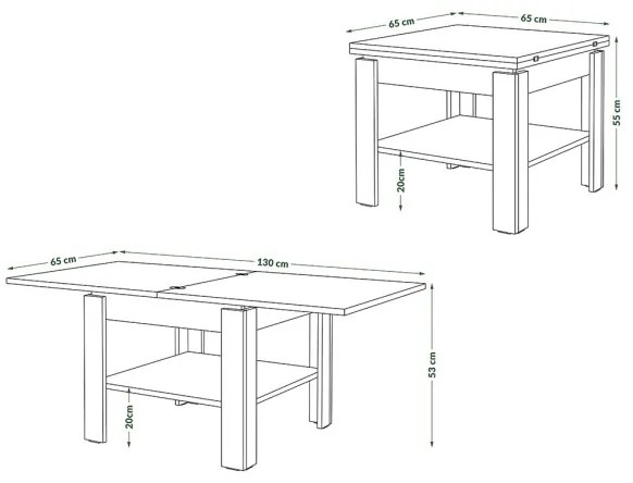 Tavolino pieghevole con mensola LIA quercia/nero