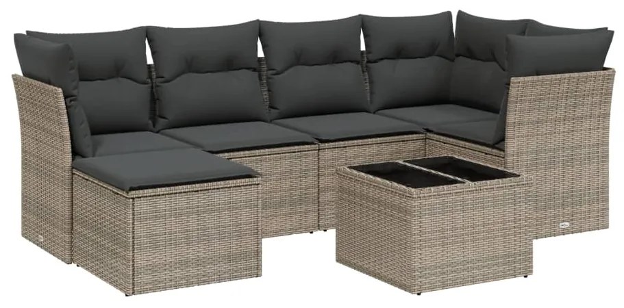 Set divani da giardino 7 pz con cuscini grigio in polyrattan