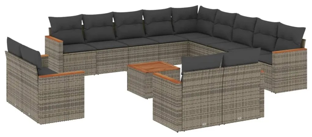 Set divani da giardino 14pz con cuscini in polyrattan grigio