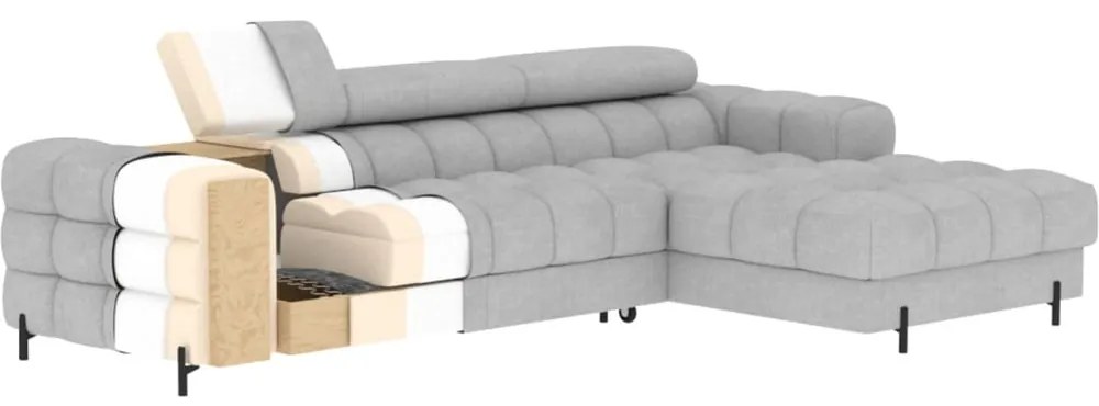 Divano angolare grigio tortora allungabile/con contenitore (con penisola a destra/con chaise lounge) con rivestimento in velluto Felro – ELTAP