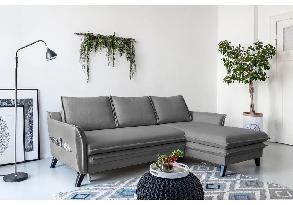 Divano letto grigio ad angolo, angolo destro Charming Charlie - Miuform