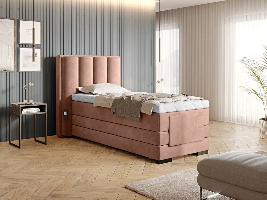 Letto motorizzato singolo boxspring Belize - Tessuto rosa chiaro