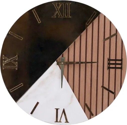 Orologio rotondo 60 cm cannettato noce marmo e specchio