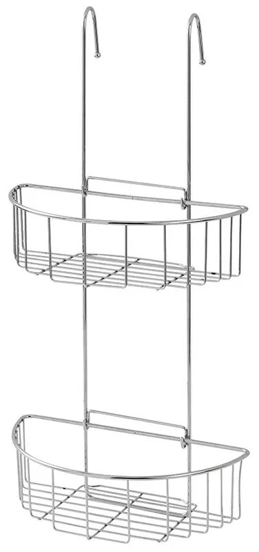 Mensola doccia con 2 ripiani pieghevoli e ganci in acciaio cromato