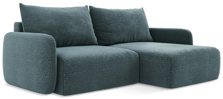 Divano angolare turchese allungabile/con contenitore (con penisola a destra) Kalena – Makamii