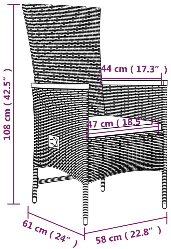 Set da Pranzo da Giardino 9 pz con Cuscini in Polyrattan Grigio