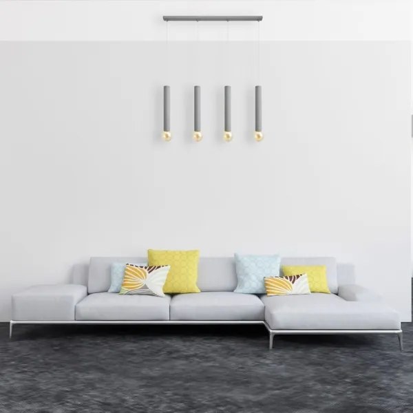 Lampadario a sospensione con filo TUBA 4xE27/15W/230V grigio