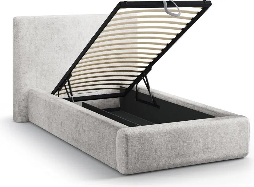 Letto singolo imbottito grigio chiaro con contenitore con rete inclusa 90x200 cm Amy – Micadoni