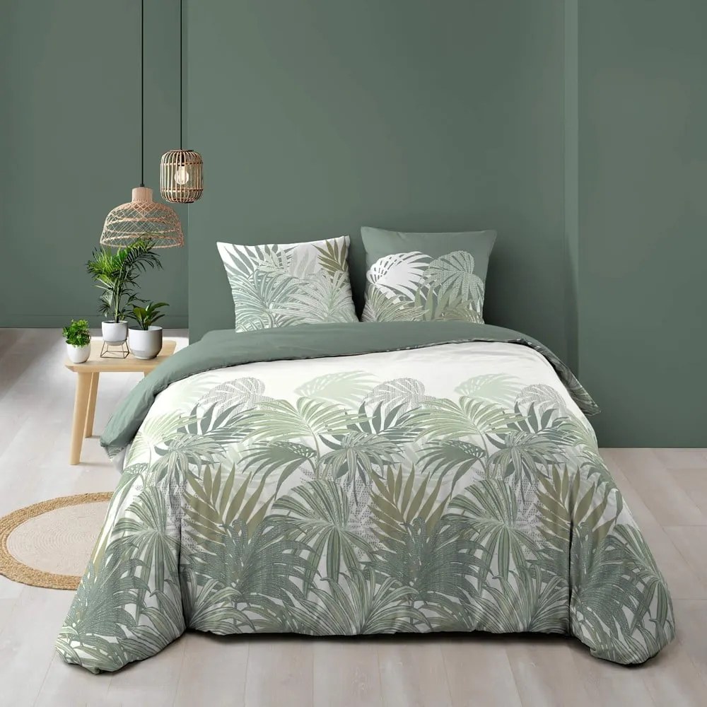 Set copripiumino e federa verde in cotone per letto matrimoniale ed esteso 240x220 cm Nymea – douceur d'intérieur