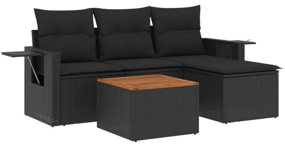 Set divani da giardino 5 pz con cuscini in polyrattan nero