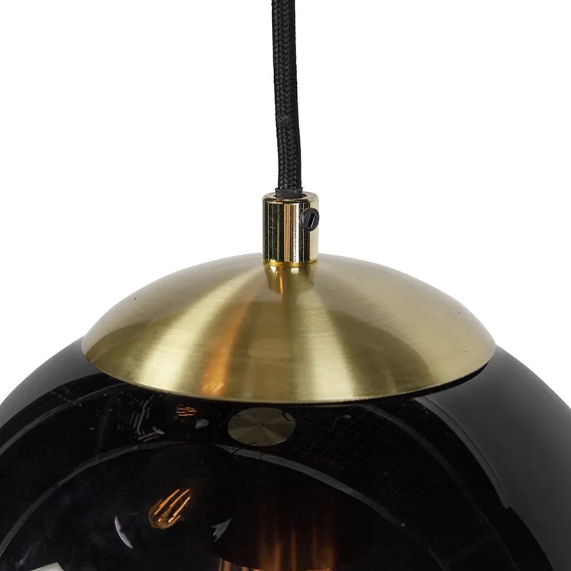 Lampadario Art Déco oro con vetro nero 3 luci - Pallon