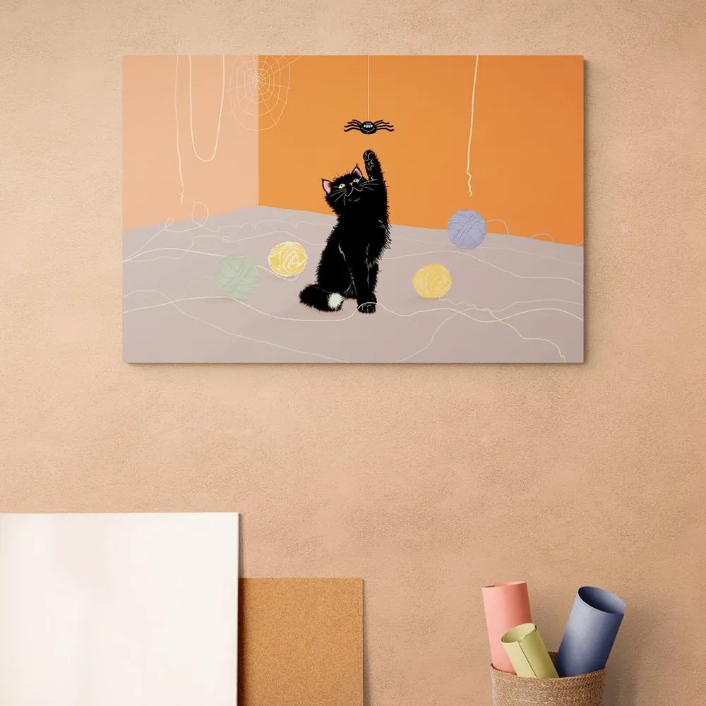 Quadro su tela – Gatto giocoso con gomitoli
