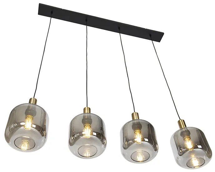 Lampada a sospensione di design nera con vetro oro e fumé 4 luci - Zuzanna