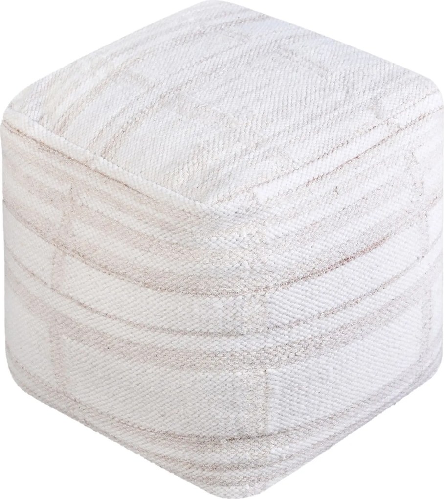 JUPITER - pouf in lana avorio con decoro 40 x 40