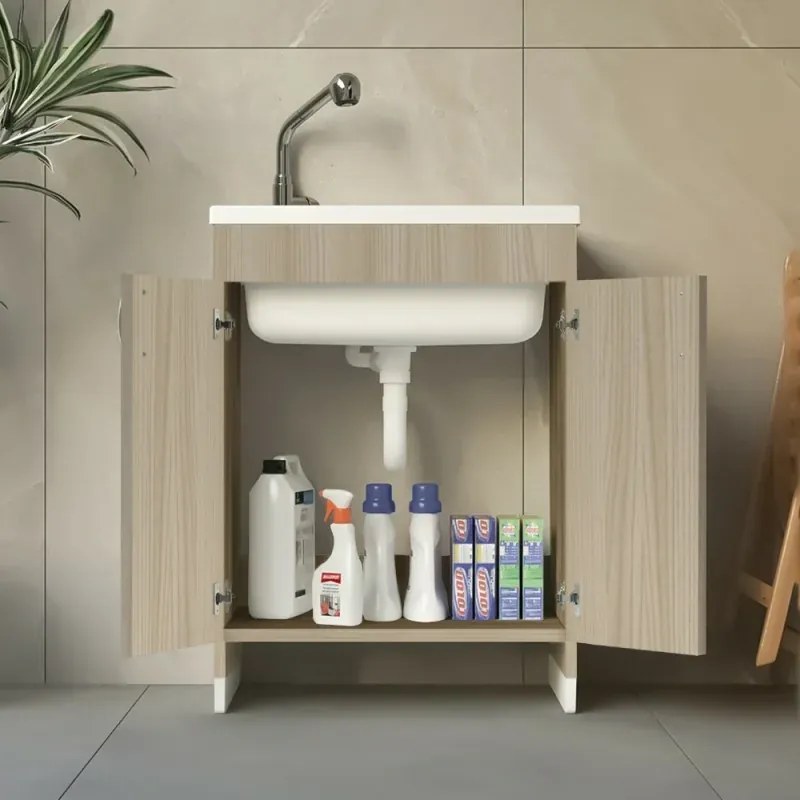 Mobile lavatoio 60x50 cm olmo in kit di montaggio con vasca e asse Ikaro