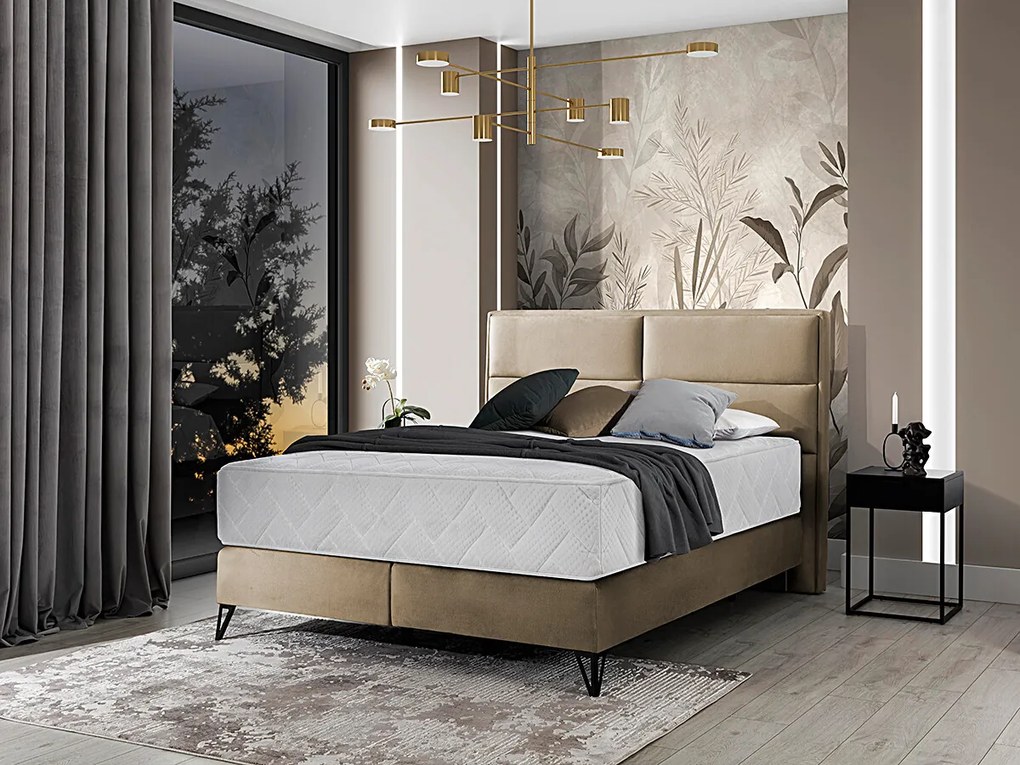 Letto matrimoniale boxspring Svezia - 180 x 200 cm , Tessuto beige