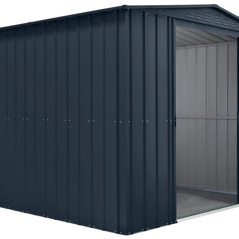 Casetta da giardino Milvy, a due falde in acciaio grigio con porta doppio scorrevole, superficie interna 6.73 m² e spessore parete 0.3 mm, senza pavimento