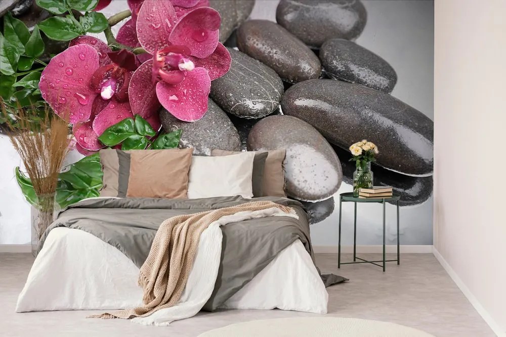 Carta da parati – Orchidea fiorita e pietre benessere