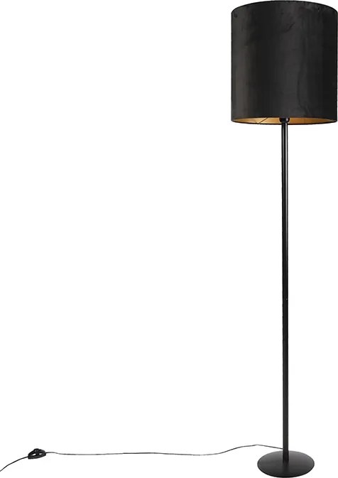 Lampada da terra nera con paralume in velluto nero con oro 40 cm - Simplo