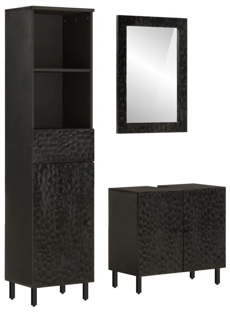 Set Mobili Da Bagno 3 Pz İn Legno Massello Di Mango /