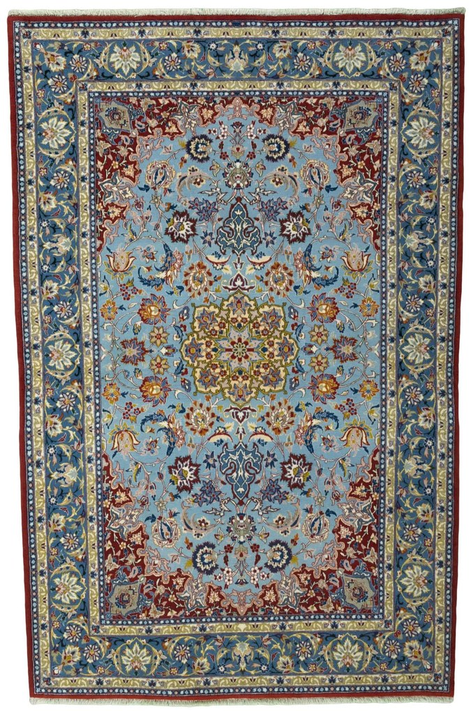 Isfahan Tappeto 170 x 110 Blu (Iran) Annodato A Mano