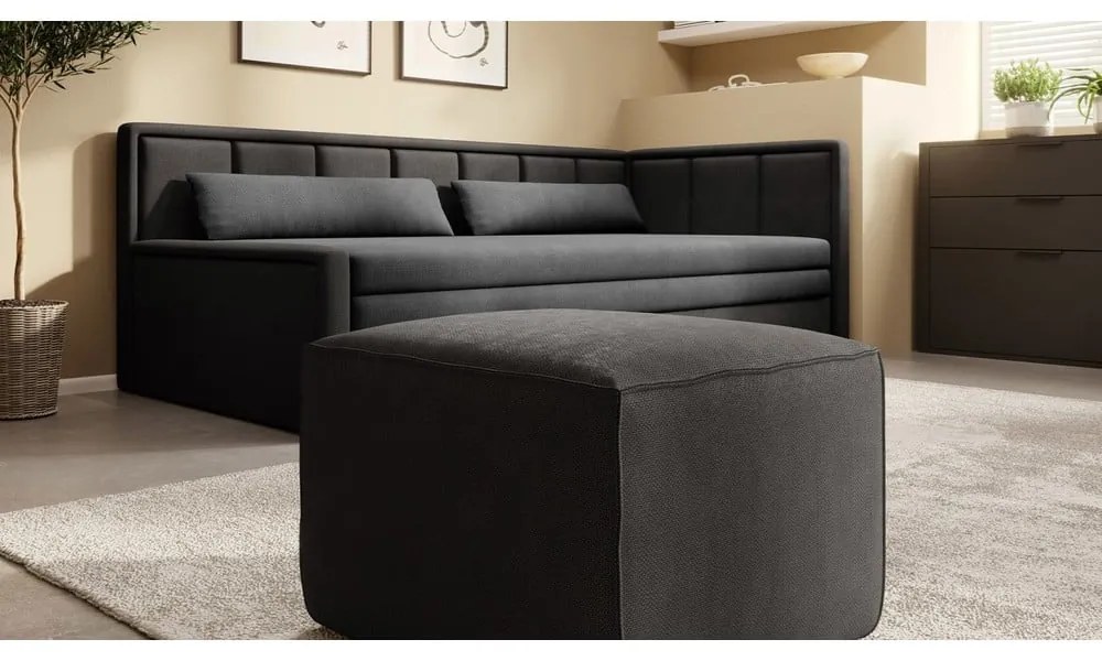 Divano grigio scuro allungabile/con contenitore e rivestimento in ciniglia 214 cm Fulgeo – ELTAP