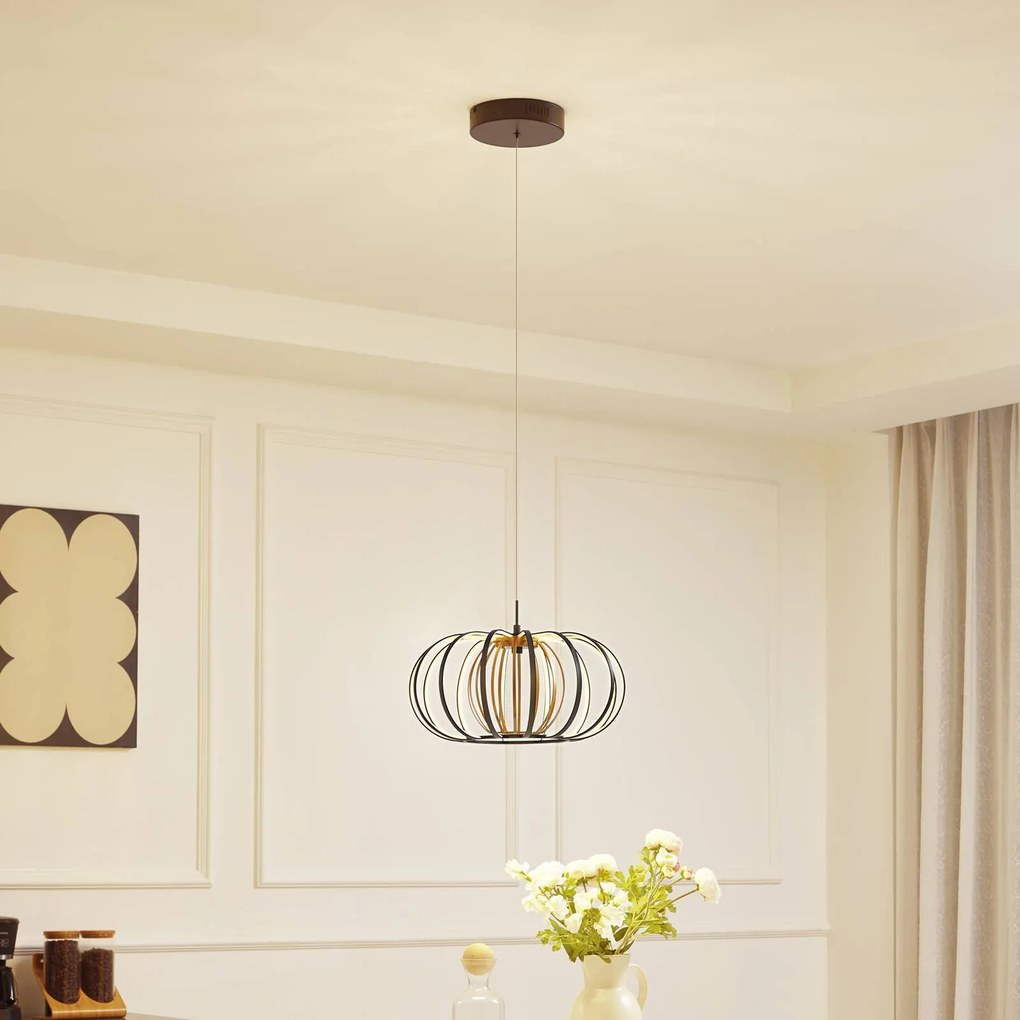 Lucande lampada LED a sospensione Birger, Ø 39 cm, nero/oro Birger Lucande, dimmerabile, Nero, Soggiorno / Sala da pranzo, Metallo, Moderno