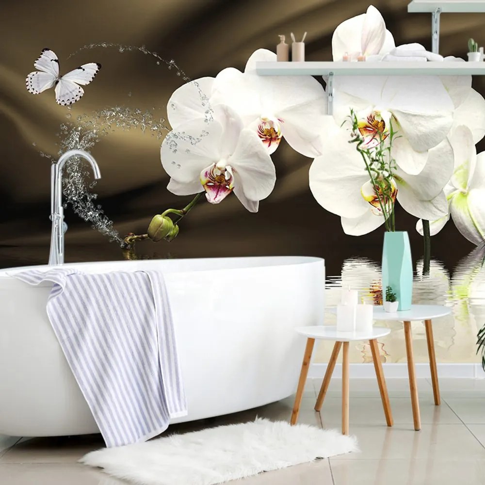 Carta da parati – Orchidea e farfalla