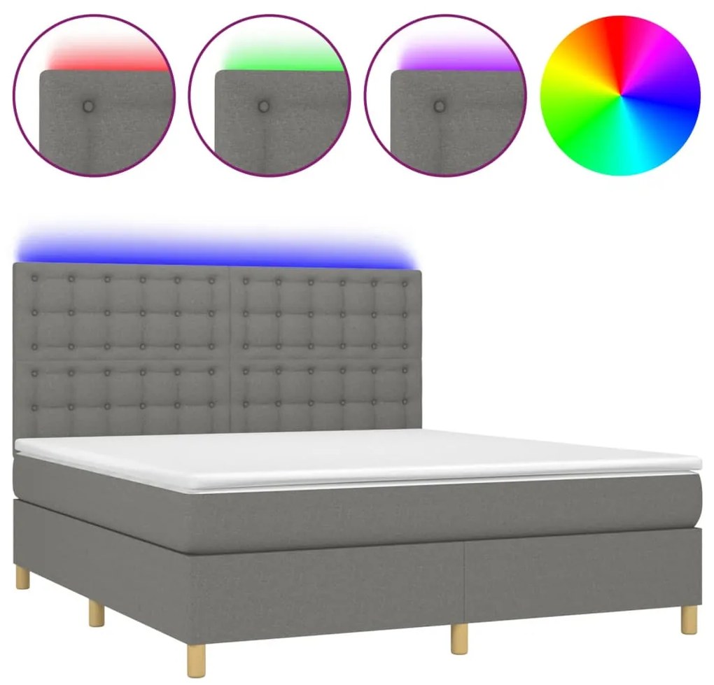 Letto a molle materasso e led grigio scuro 180x200cm in tessuto