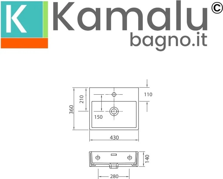 Lavandino bagno piccolo in ceramica bianca istallazione a muro | Litos-DF45 - KAMALU